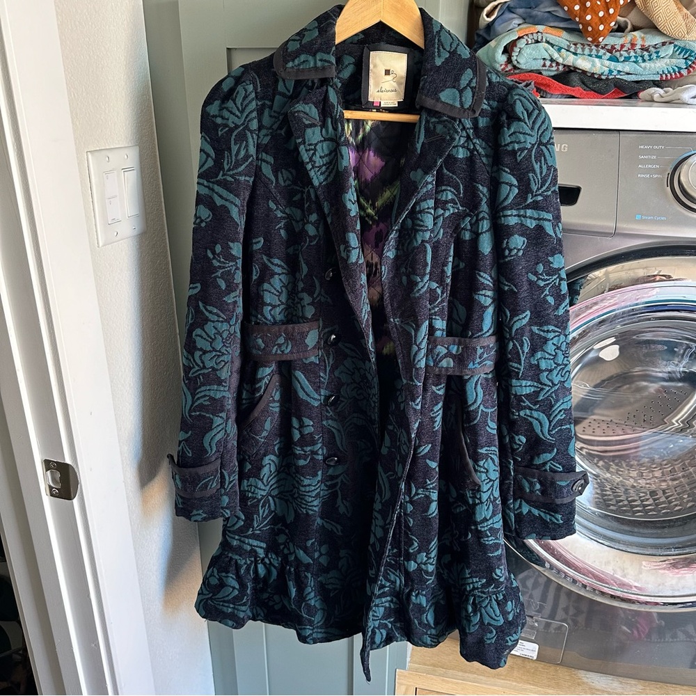 Anthropologie Floral Embroidered Peacoat